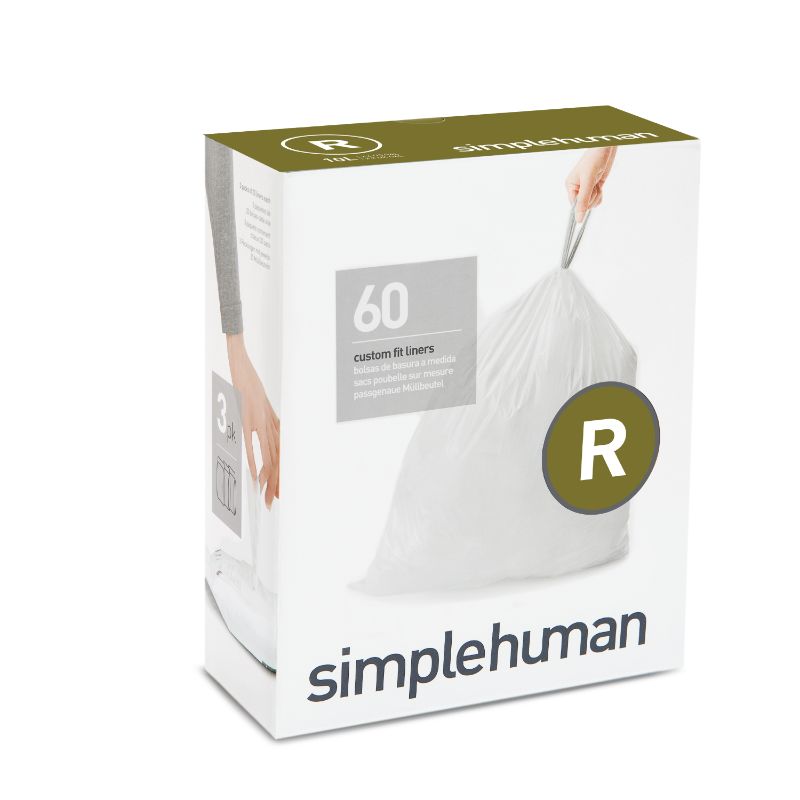 Photo 1 of Simplehuman 2.6 Gal. Custom Fit Trash Can Liner, Code R (60-Count) (3-Packs of 20 Liners), White
