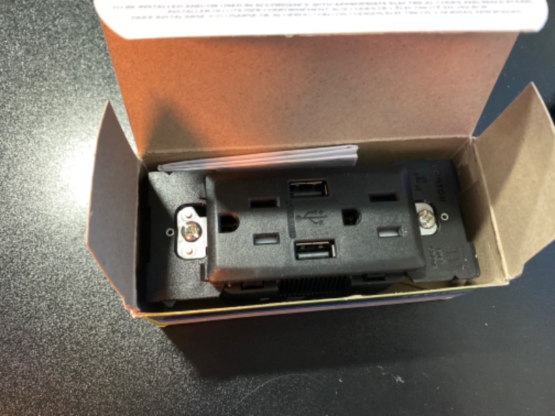 Photo 2 of Leviton RUAA1-OB Renu USB Charger/Tamper-Resistant Duplex Outlet, 15A-125VAC, Onyx Black 15-Amp Onyx Black