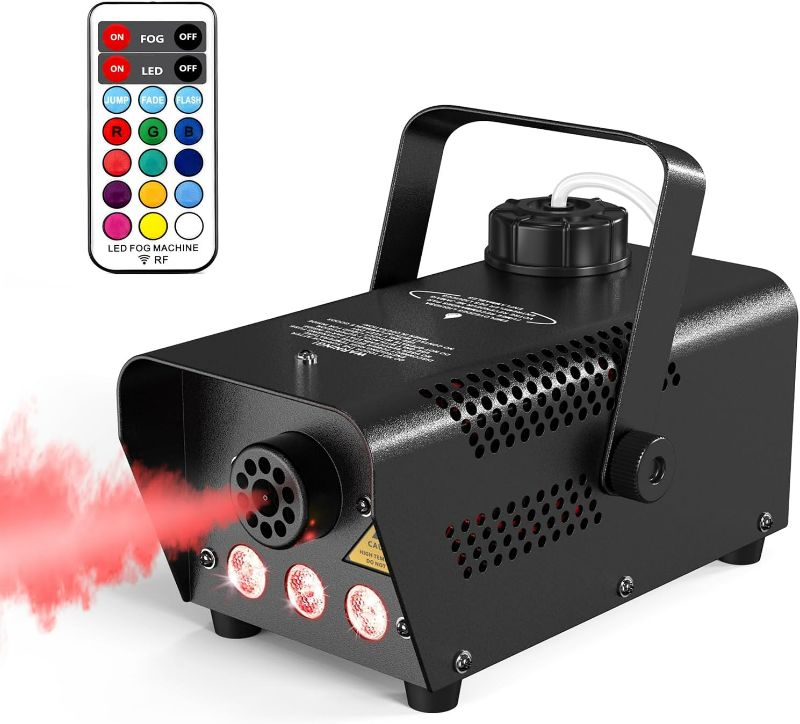 Photo 1 of eletecpro Halloween Fog Machine with Wireless Remote Control, Portable 500W 3 LED Lights with 12 Colors, 2000 CFM Professional Smoke Machine for Holidays Parties Weddings
