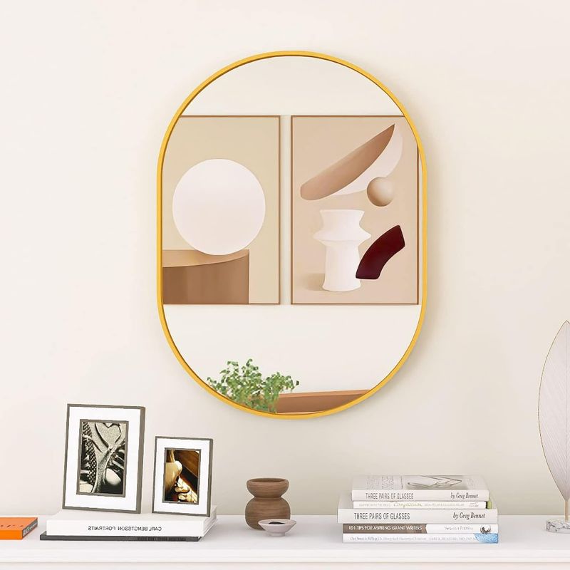 Photo 1 of Beauty4U Oval Bathroom Mirror, 22"x30" Bathroom Mirror for Wall, Gold Wall Mounted Bathroom Vanity Mirror for Living Room, Bedroom, Entryway Oval-gold 22"x30"