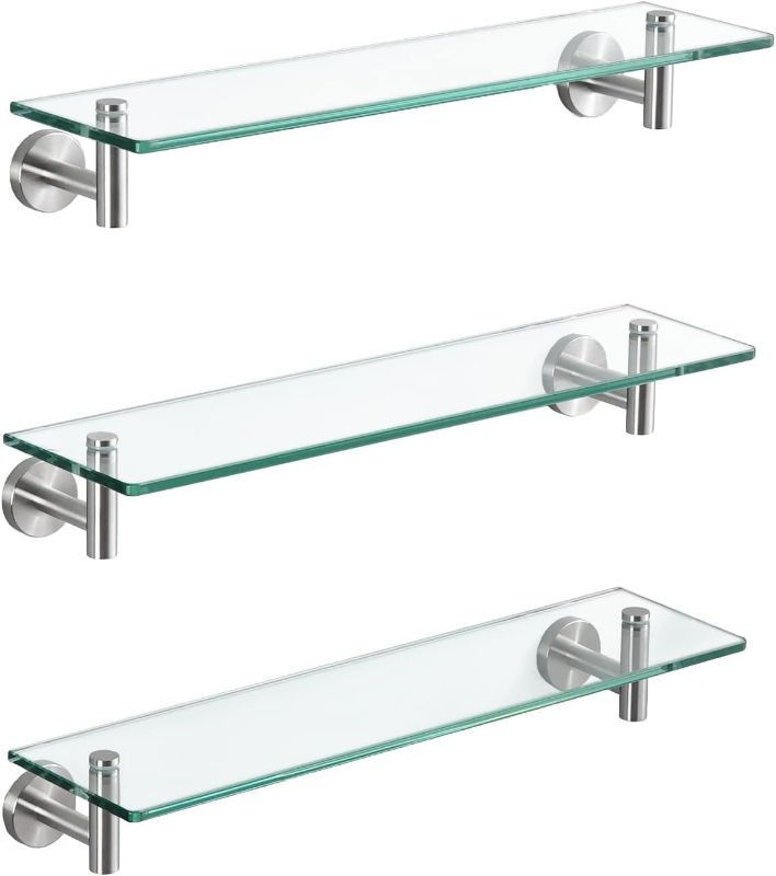 Photo 1 of KES Glass Shelf for Bathroom Rectangular 20-Inch Floating Shelves 3 Pack with Rustproof Stainless Steel Brackets Wall Mounted Brushed Finish, A2021-2-P3
