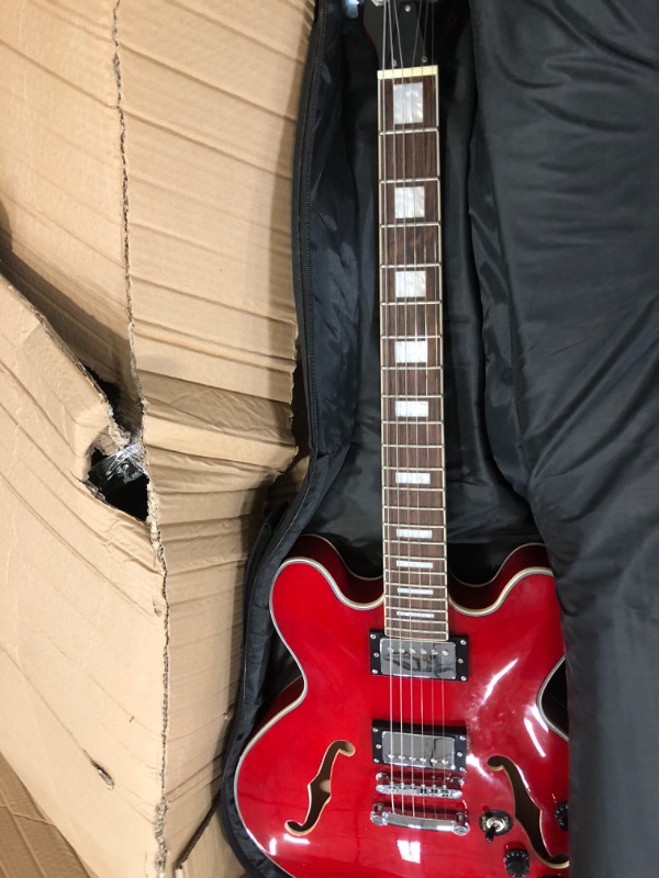 Photo 2 of Indio by Monoprice Boardwalk Semi Hollow Body Electric Guitar with Gig Bag, Red