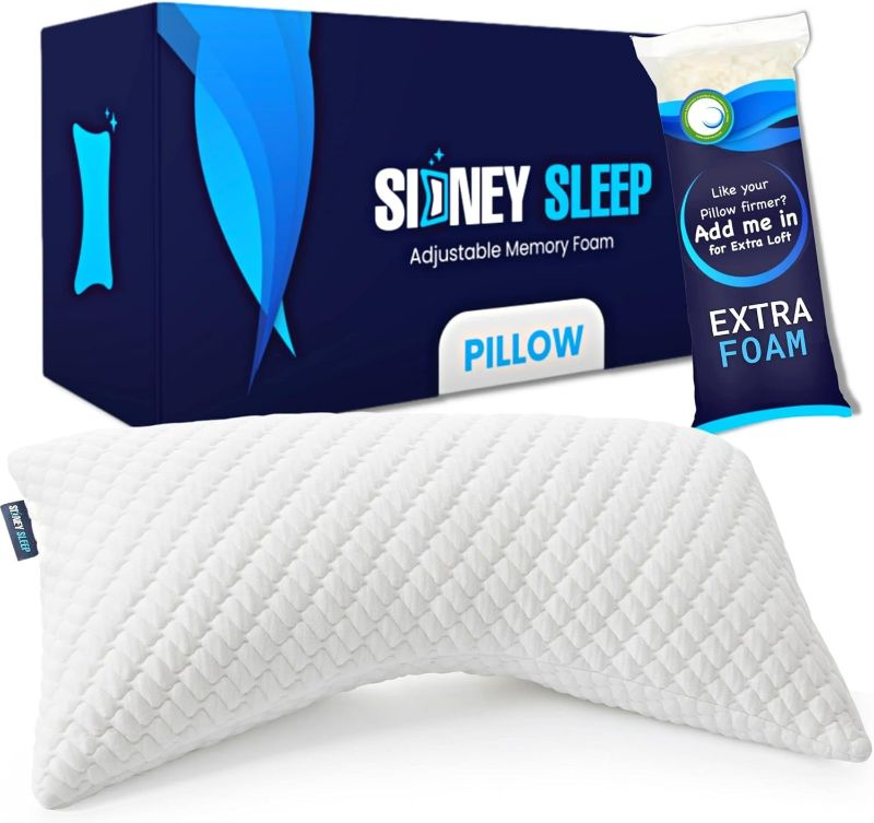 Photo 1 of Sidney Sleep Bed Pillow for Side and Back Sleepers - Adjustable Filling - Memory Foam Pillow for Neck and Shoulder Pain - Customizable Loft - King Size - Additional Foam Bag Included (White)
