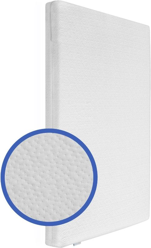 Photo 1 of Mini Crib Mattress, 2-Stage Dual Firmness with High Density Support Foam and Cooling Gel Memory Form, 38 x 24inch Mini Mattress for Crib with Ultra-Soft Jacquard Cover, Removable and Washable, White