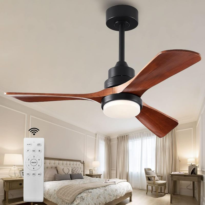 Photo 1 of FXZZ 42" Wood Ceiling Fans with Lights and Remote, Quiet Reversible DC Motor and 3 Color LED Light, 3 Blades 6 Speed Ceiling Fan for Farmhouse Living Room Bedroom Dining Room Workroom Study
