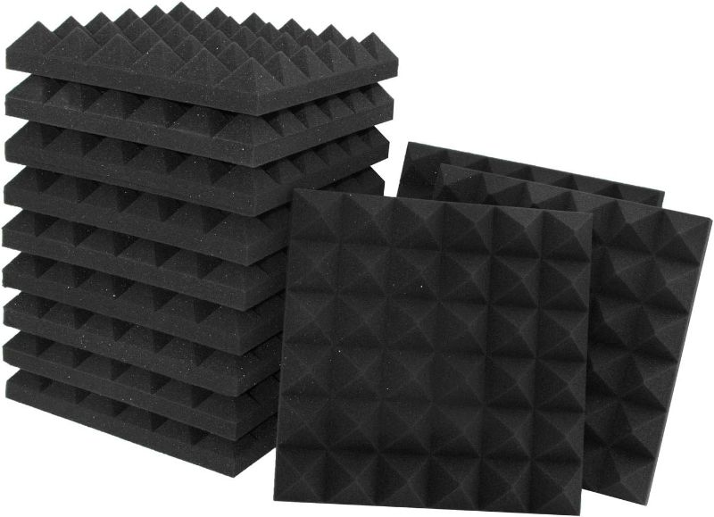 Photo 1 of Acoustic Panels - 12 Pack Set 12x12x2 Inches Black Pyramid Acoustic Foam, Fire-Proofed Soundproof Wall Panels, 25kg/cbm Sound Proof Foam Panels ? Sound Panels for Recording Studio and Music Room
