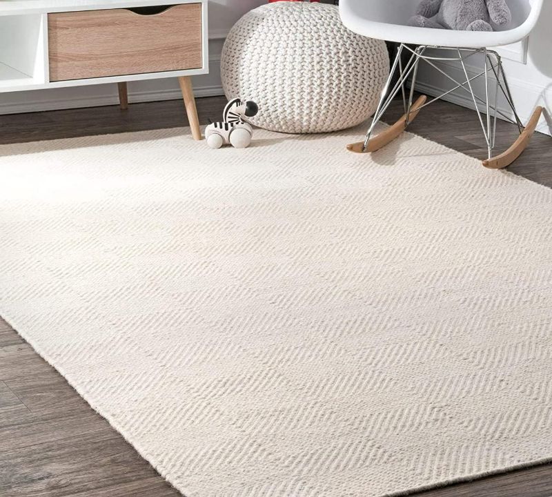 Photo 1 of Handwoven Wool Area Rug- Natural Yarn- Contemporary Farmhouse Decor- Contemporary Rugs for Bedroom Living Room (Ivory, 8'x10')
