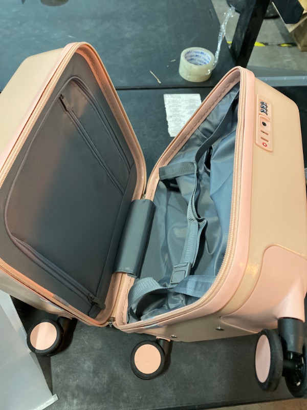 Photo 2 of 14 Inch Underseat Luggage Personal Item Carry on Suitcase, Mixi Spinner Wheels Pink Hardshell Lightweight Rolling Suitcases PC with Cover & TSA Lock for Short Travel
