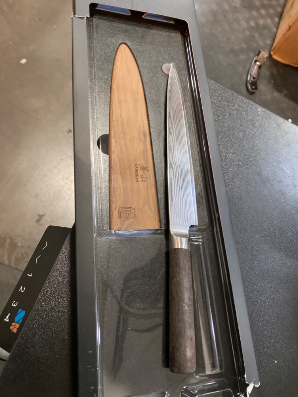 Photo 2 of Cangshan HAKU Series 501103 High Carbon X-7 Damascus Steel 8-inch Sashimi Knife with Sheath