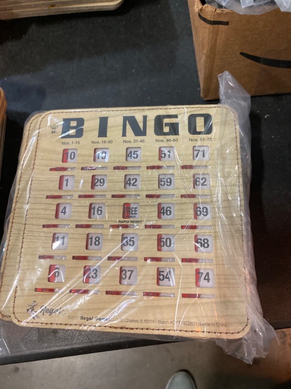 Photo 3 of Regal Bingo - Extra Thick Stitched Cardstock - Woodgrain - Quick, Clear, Rapid Reset Shutter Bingo Cards - Easy to Read - Perfect for Large Groups, Bulk Purchasing - Non Repeating Set
