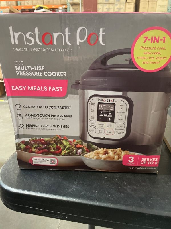 Photo 2 of Instant Pot Duo 7-in-1 Electric Pressure Cooker, Slow Cooker, Rice Cooker, Steamer, Sauté, Yogurt Maker, Warmer & Sterilizer, Includes App With Over 800 Recipes, Stainless Steel, 3 Quart 3QT Duo