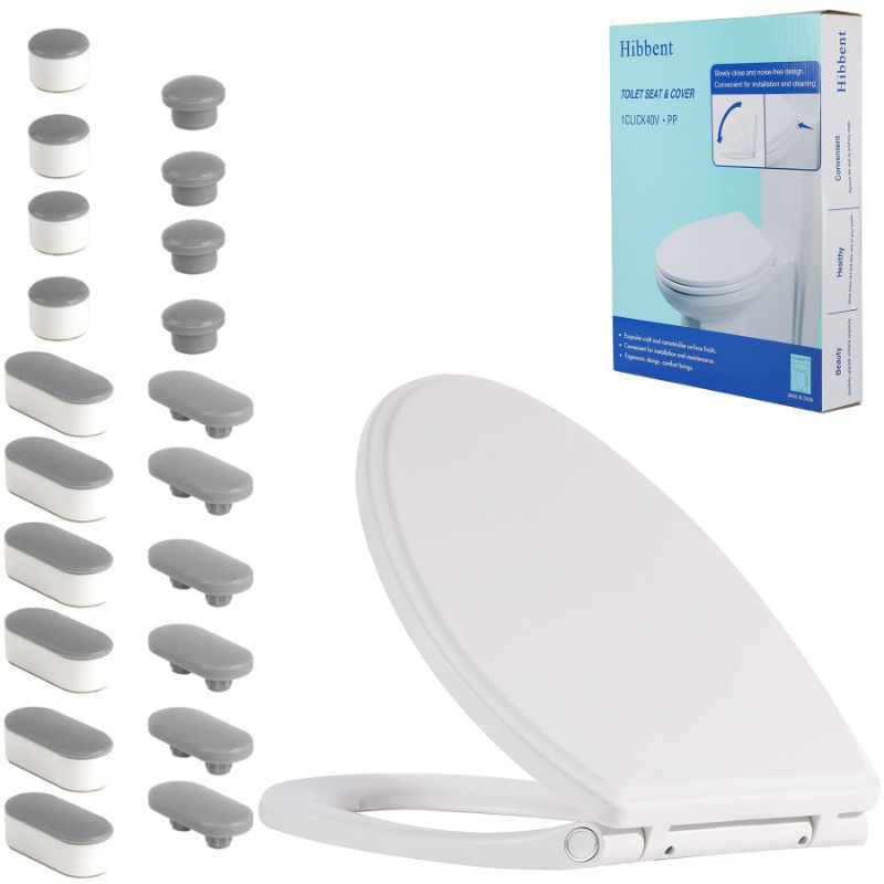 Photo 1 of Hibbent Premium One Click Elongated Toilet Seat with 10 Pieces Toilet Seat Bumpers