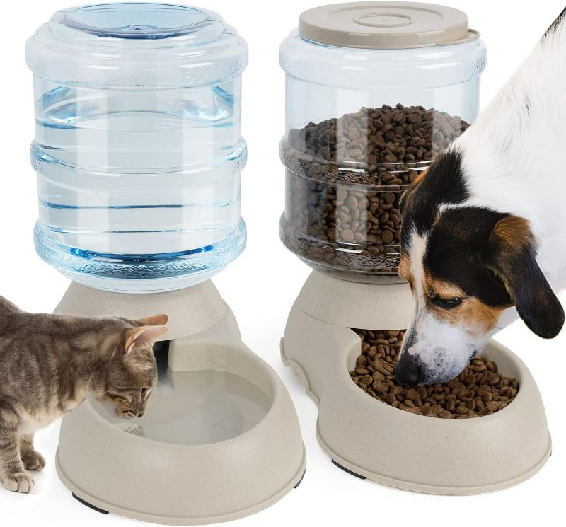 Photo 1 of Automatic Dog Cat Feeder and Water Dispenser Set, Gravity Pet Feeding Station and Water Bowl Dispenser for Small Medium Large Pet Puppy Kitten Rabbit Bunny
