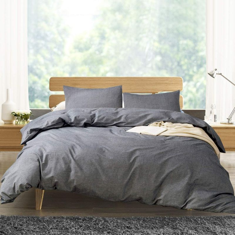 Photo 1 of ATsense Duvet Cover California King, 100% Washed Cotton Linen Feel Super Soft Comfortable, 3-Piece Tannish Linen Grey Duvet Cover Bedding Set, Durable and Easy Care, Simple Farmhouse Comforter Cover
