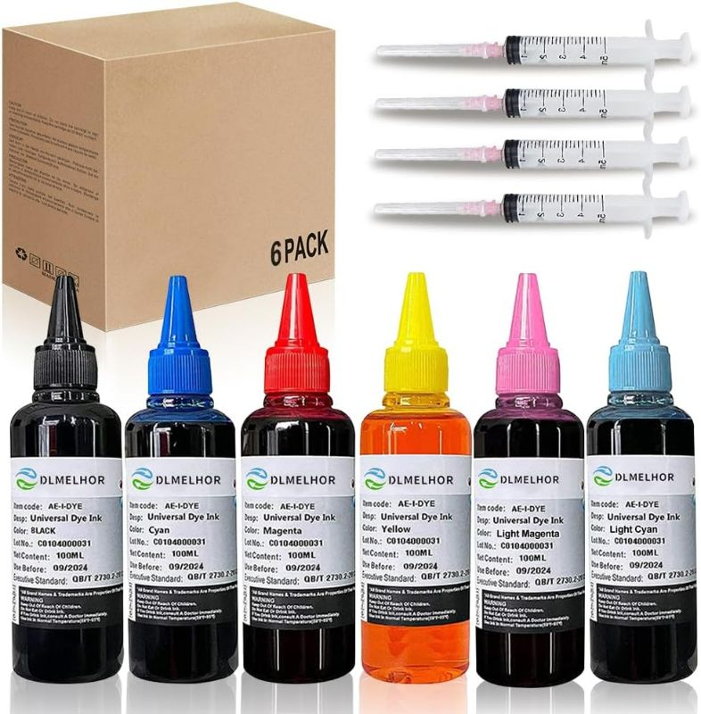Photo 1 of Universal Dye Ink Refill Kit for HP Canon Epson Brother Lexmark Samsung Dell Kodak Inkjet Printers 6 Color Set Compatible Cartridges Refillable Cartridge CISS CIS System 