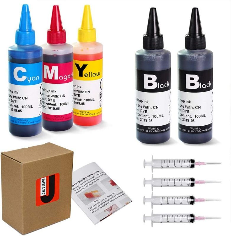 Photo 1 of JETSIR 4 Color Compatible Refill Ink kit for Canon 250 251 270 271 280 281 PG240 CL241 PG245 CL246 PG210 CL211 1200 2200 Inkjet Cartridge, CISS ect, 100ml x5 Bottle with 4 Syringe and Instruction
