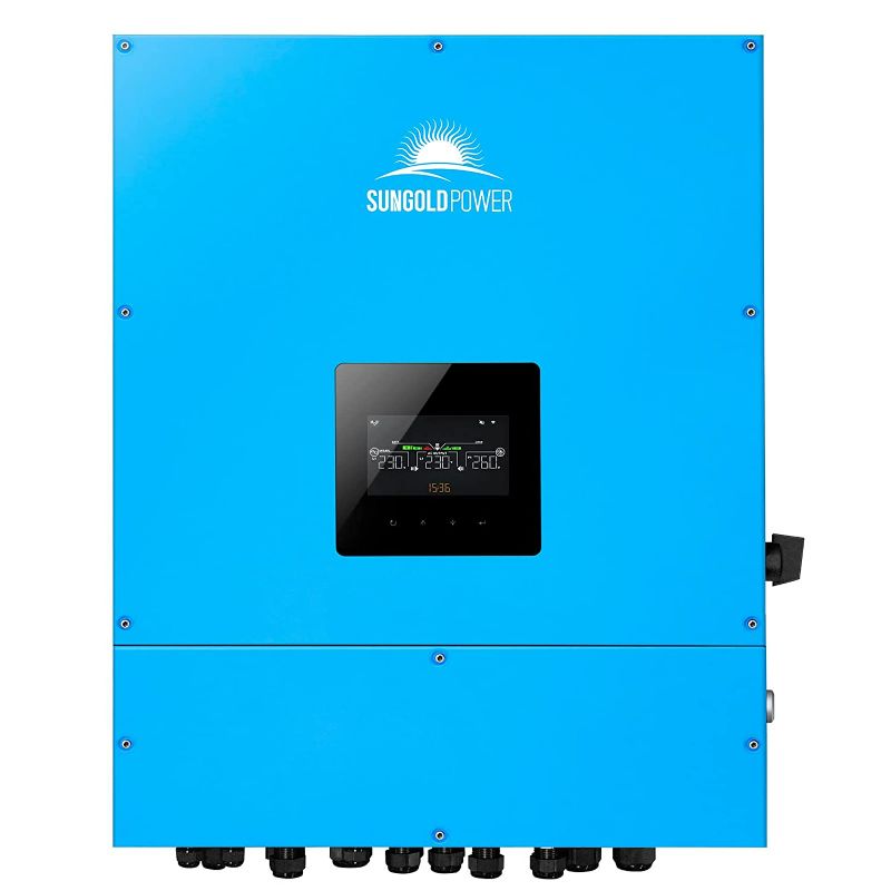 Photo 1 of SUNGOLDPOWER UL1741 6000W 48V Hybrid Inverter Charger, 240Vac Input, 120Vac/208Vac/240Vac Split Phase Output Pure Sine Wave, IP65 Rating Waterproof,AC Coupling for on and Off Grid System, Blue NEW 