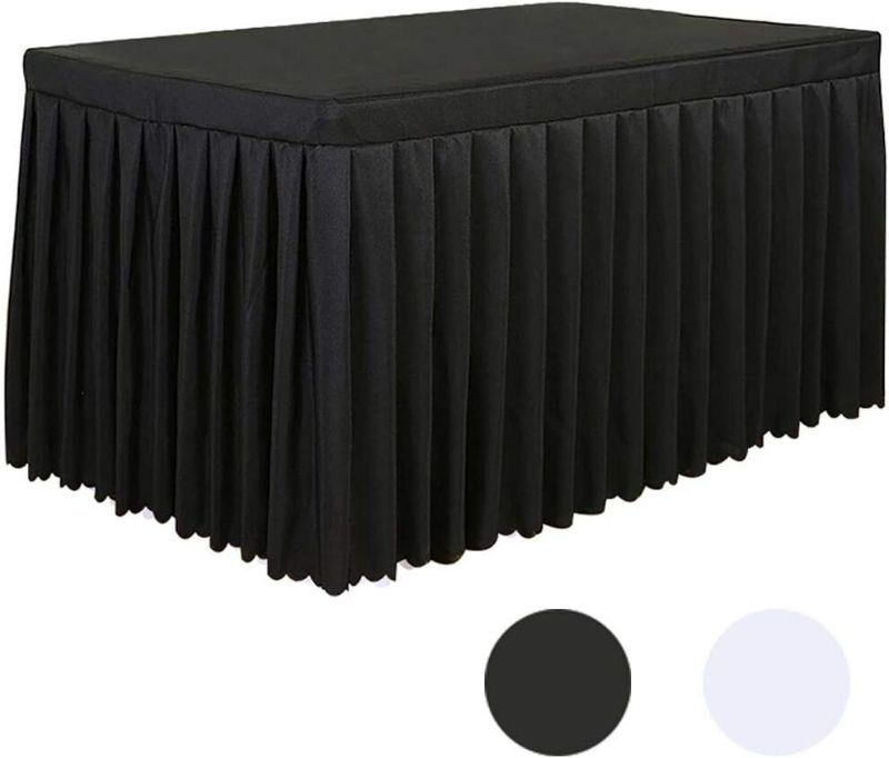 Photo 1 of 2 Pack Tina 8' ft Polyester Fitted Tablecloth Table Skirt for Wedding Banquet Trade Show Black
 94x29x30