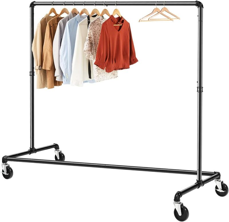 Photo 1 of GREENSTELL Clothes Rack, Z Base Garment Rack, Industrial Pipe Clothing Rack on Wheels with Brakes, Commercial Grade Heavy Duty Sturdy Metal Rolling Clothing Coat Rack Holder 1 Pack (59x24x63 inch)
