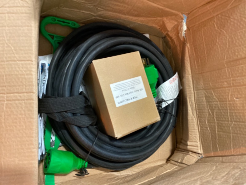 Photo 3 of labwork 50FT 30A L14-30P to L14-30R Generator Extension Cable Green Connector Black Wire with Pre-Drilled Power Input Box
