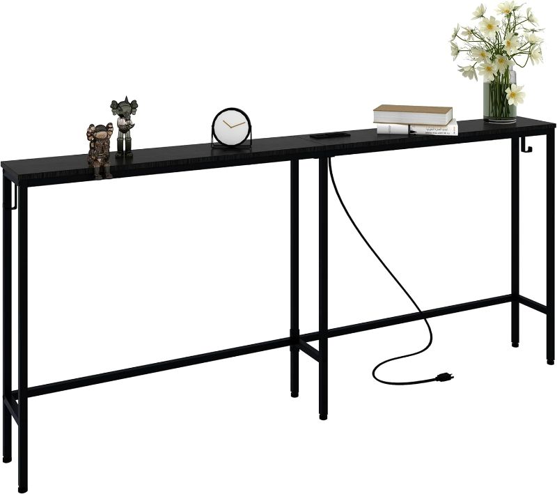 Photo 1 of Leomonio 70 Inch Long Console Sofa Table with Outlet, Skinny Sofa Table for Small Spaces, Thin Tables for Living Room, Easy to Assemble (Black, 7.9" D x 70.9" W x 31.7" H)
