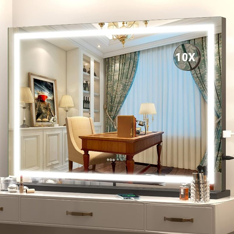Photo 1 of Hasipu Vanity Mirror with Lights, 32" x 22" LED Makeup Mirror, Lighted Makeup Mirror with Dimmable 3 Modes, Touch Screen Control Vanity Mirror Square Black
