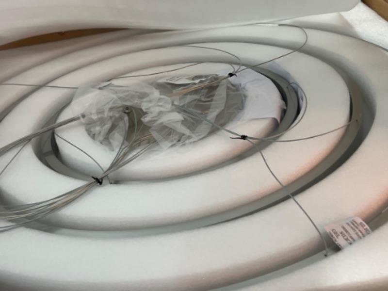 Photo 2 of MADEM LED Modern Chandelier 3-Ring Circular Dimmable Pendant Light Flush Mount Pendant Lighting for Living Room Dining Room, Bedroom,3000K Warm White,Brush Nickel Brush Nickel 3 Rings