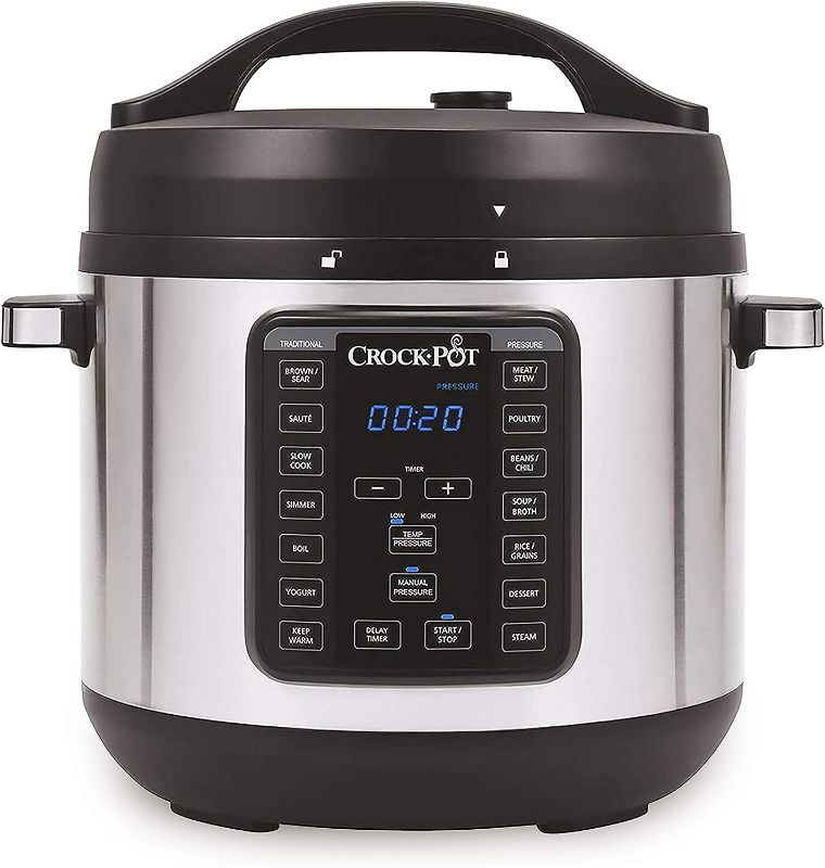 Photo 1 of Crock-Pot 8-Quart Multi-Use XL Express Crock Programmable Slow Cooker and Pressure Cooker with Manual Pressure, Boil & Simmer, Stainless Steel
