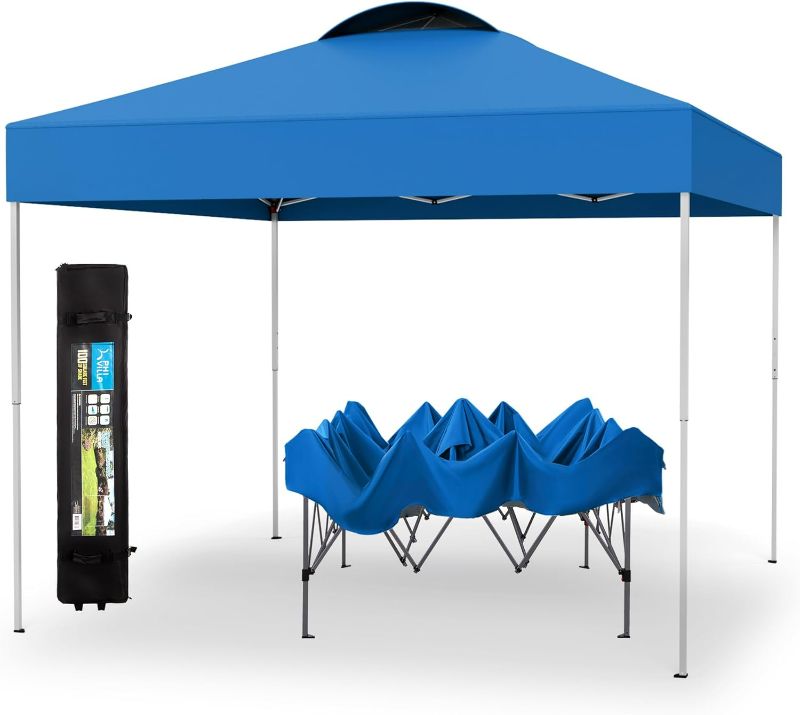 Photo 1 of PHI VILLA Outdoor Pop up Canopy 10'x10' Tent Camping Sun Shelter-Series Party Tent, 100 Sq. Ft of Shade (Blue)
