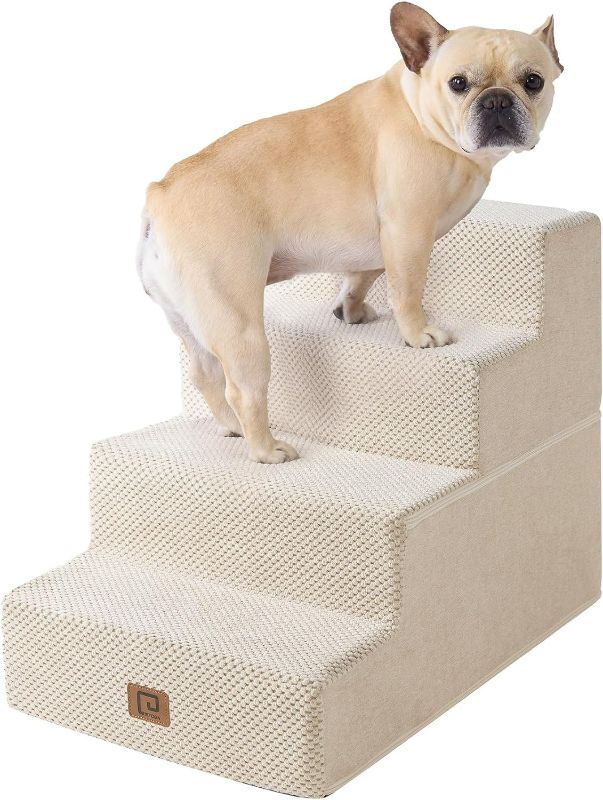 Photo 1 of EHEYCIGA Dog Stairs for Small Dogs, 4-Step Dog Stairs for High Beds and Couch, Pet Steps for Small Dogs and Cats, and High Bed Climbing, Non-Slip Balanced Dog Indoor Step, Beige, 3/4/5 Steps

