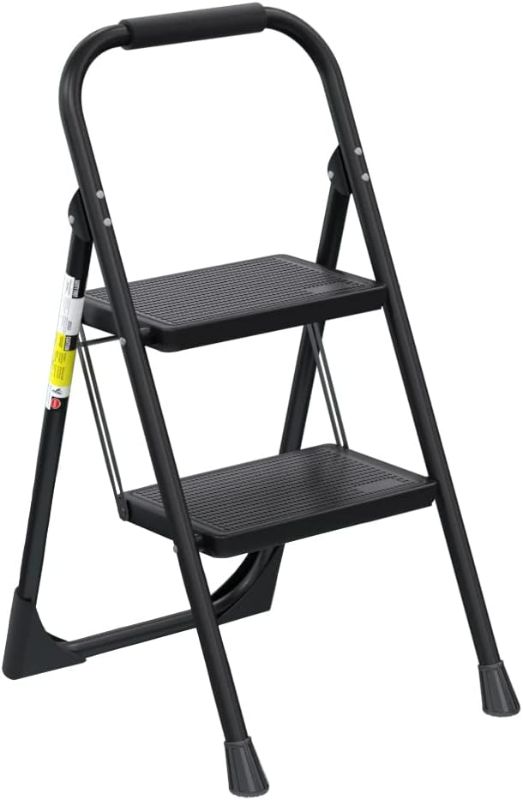 Photo 1 of Step Ladder EFFIELER,2 Step Stool Ergonomic Folding Step Stool with Wide Anti-Slip Pedal 430 lbs Sturdy Step Stool for Adults Multi-Use for Household, Kitchen?Office Step Ladder Stool (Matte Black)…
