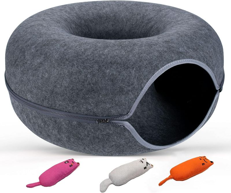 Photo 1 of JUGGLENAUT Spacious Cat Cave - Cat Tunnel Bed & Peekaboo Cave for Indoor Cats - Cat Donut for Small to Large Cats 