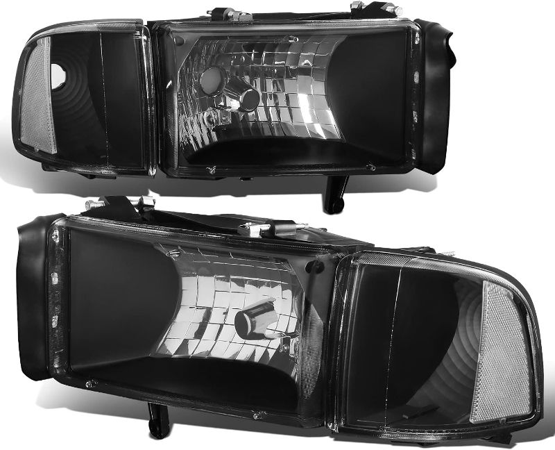 Photo 1 of [Halogen Model] 4Pcs Factory Style Headlights Assembly and Corner Lamp Compatible with Dodge Ram 1500 2500 3500 (Non-Sport Models) 94-02, Driver and Passenger Side, Black Housing Clear Corner 
 