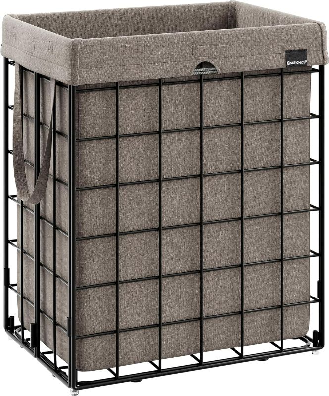 Photo 1 of SONGMICS Laundry Hamper, 23.8 Gal (90L) Laundry Basket, Collapsible Clothes Hamper, Removable and Washable Liner, Metal Wire Frame, for Bedroom Bathroom, Black and Camel Brown ULCB190N01
