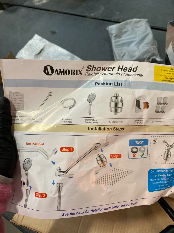 Photo 2 of Shower Head, 8‘’ High Pressure Rainfall/Handheld Shower Combo with 11'' Extension Arm, 9 Settings, Anti-leak Shower Head with Holder, Height/Angle Adjustable, Chrome, Matte Black
