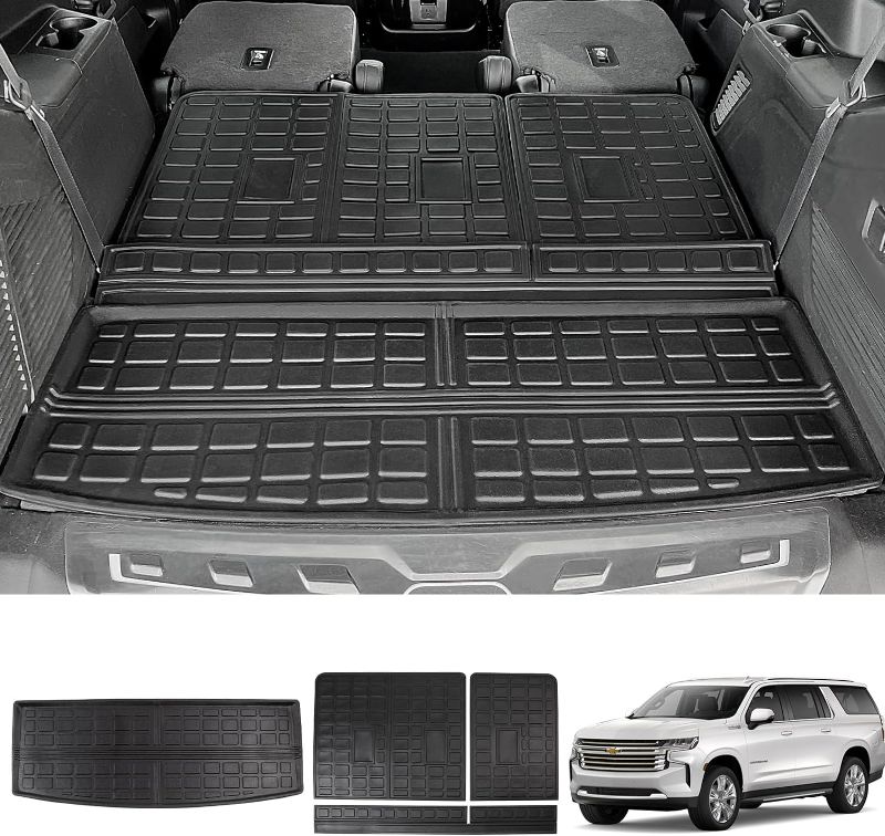 Photo 1 of Trunk Mat Compatible with 2022 2023 Chevy Tahoe/GMC Yukon Backrest Mat All Season Protection Cargo Mat Replacement for 2022 2023 Chevy Tahoe/GMC Yukon Accessories (Trunk Mat+Backrest Mat) 