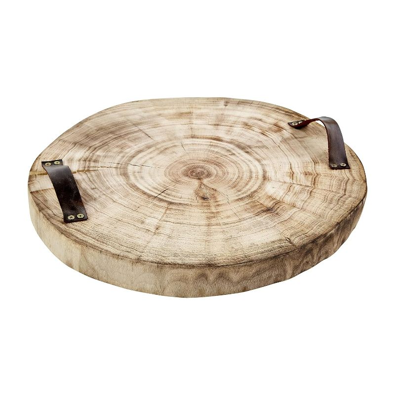 Photo 1 of Mud Pie Round Wood Serving Platter, Brown, 17"