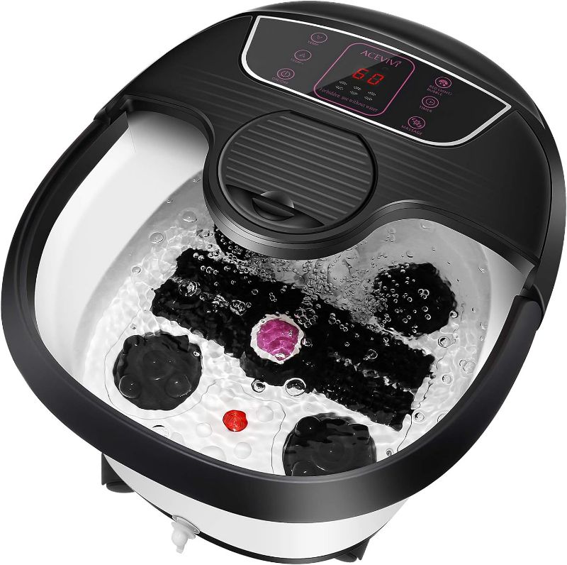 Photo 1 of ACEVIVI Foot Spa Bath Massager with Heat, Temperature Control, Motorized Pumice Stone, Red Light, and Bubbles, Pedicure Foot Spa with Timer, Automatic Massage Rollers for Feet Stress Relief, Black
