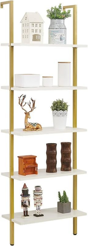 Photo 1 of SUPERJARE Modern Ladder Shelf, 5-Tier Open Wall-Mounted Bookshelf with Stable Metal Frame, 72 Inches Storage Rack Shelves, Stand Bookcase for Home Office - White/Gold
