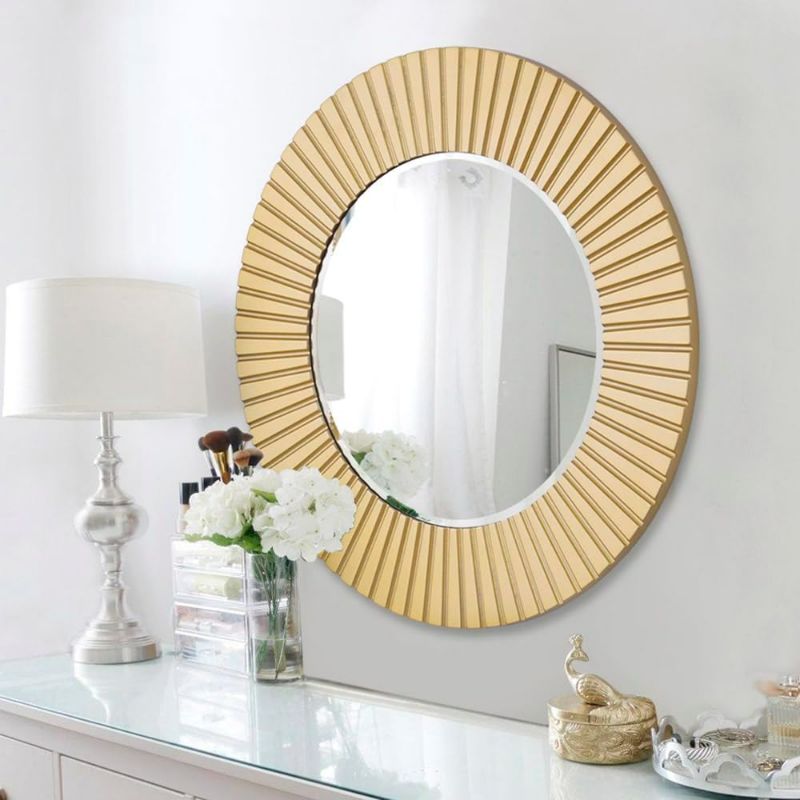 Photo 1 of Chende Gold Mirror for Wall Decor, 30'' X 30'' Round Decorative Wall Mirror with Wood Frame, Elegant Accent Mirror for Living Room, Entryway, Bathroom
