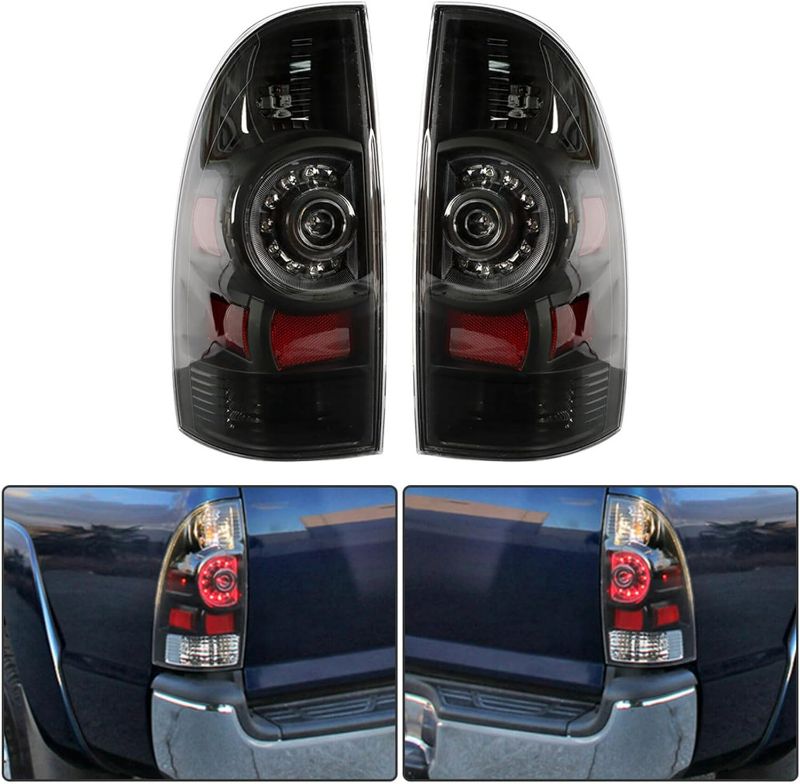 Photo 1 of Silscvtt Black Housing Tail Lights Assembly Replacement for 2005-2015 Toyota Tacoma Driver and Passenger Side Clear Lens Rear Brake Lamps 8156004150 8156004160 