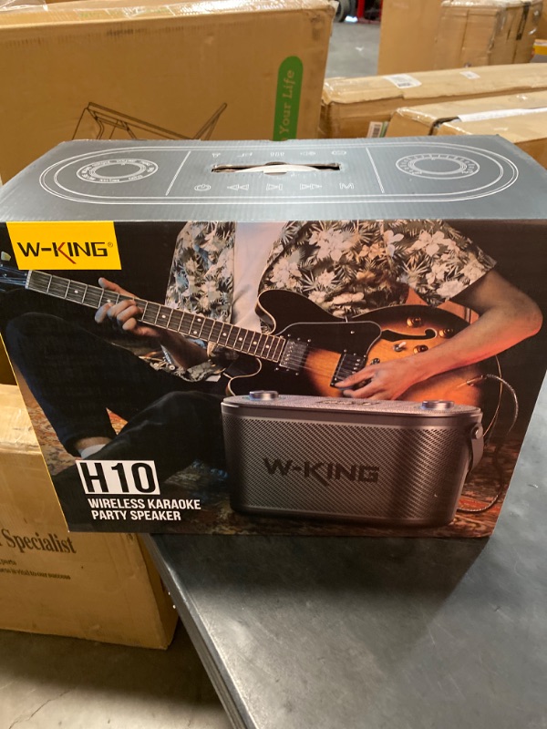 Photo 4 of W-KING 120W RMS(150W Peak) Bluetooth Speakers with Huge Bass, 2.1ch 3-Way/Adjustable Bass Treble/Guitar Port/UHF Microphone/Accompaniment/REC/Live/HP Monitor, Large Portable Outdoor Wireless Speaker Black