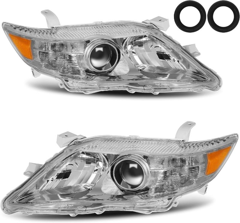 Photo 1 of ALZIRIA Headlight Assembly Replacement For 2010 Toyota Camry 2011 Toyota Camry 10 Camry 11 Camry Projector Headlamp US Built Model Only Left And Right Side (Chrome Housing Amber Reflector) 
