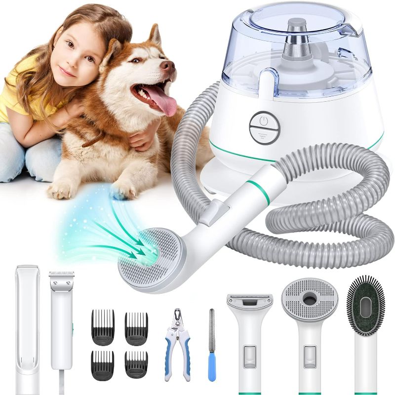 Photo 1 of 7-in-1 Pet Vacuum Cleaners for Pet Hair & Vacuum Suction 99% Pet Hair, Low Noise Pet Grooming Vacuum, Professional Doggy Vacuum with 5 Proven Grooming Tools, Nail Clippers for Dogs Cats Pets White