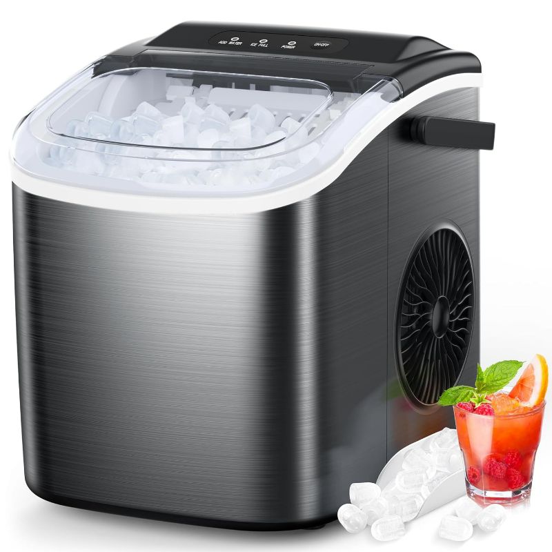 Photo 1 of COWSAR Ice Maker Countertop, Stainless Steel Ice Maker Machine with Self-Cleaning, 26.5lbs/24Hrs, 6 Mins/9 Pcs Bullet Ice, Portable Ice Maker for Kitchen/Home/Office/Party/RV
