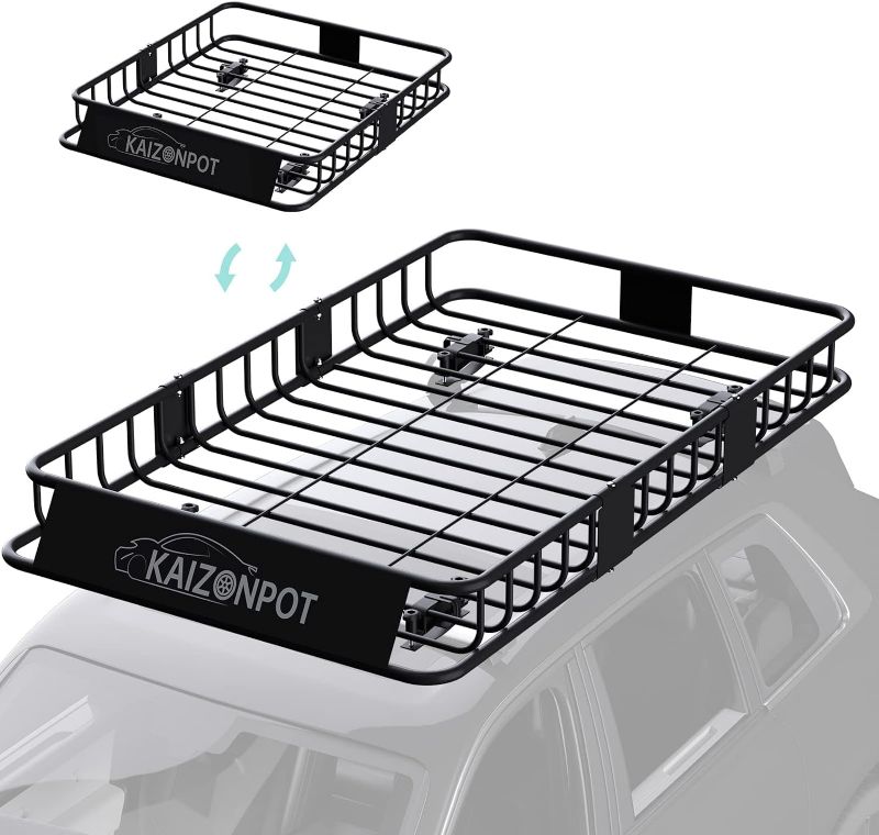 Photo 1 of KAIZONPOT Roof Basket, 250LB Cap Heavy Duty Roof Rack Cargo Basket, Universal Rooftop Cargo Rack, Cargo Carrier for Top of Vehicle for SUV, Truck, & Car Luggage Holder 
