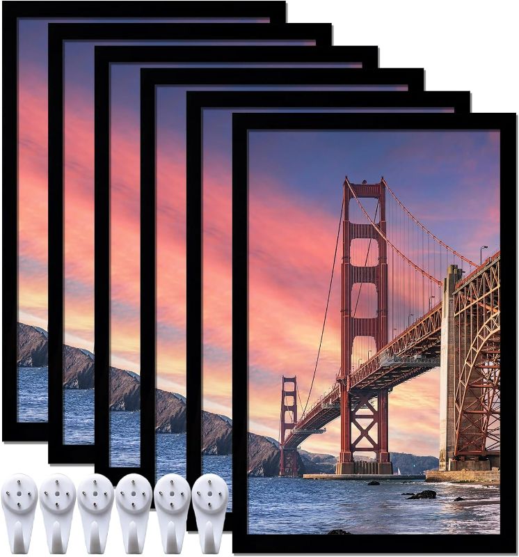 Photo 1 of 5 Sets 14x22 Picture Frame, Frames for 14 x 22 Canvas Collage Photo Poster Certificate Wall Gallery, High Transparent Horizontal Vertical Black 14 by 22 Inches