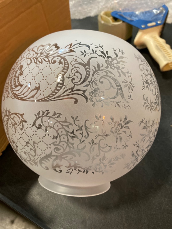 Photo 2 of B&P Lamp® 8" Ball Style Gas Shade With Etched And Clear Filigree Design