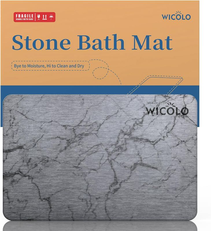 Photo 1 of WICOLO Bath Stone Mat, Diatomaceous Earth Shower Mat Non Slip Instantly Removes Water Drying Fast Bathroom Mat Natural Easy to Clean (23.5 * 15inch, Grey Marble)
