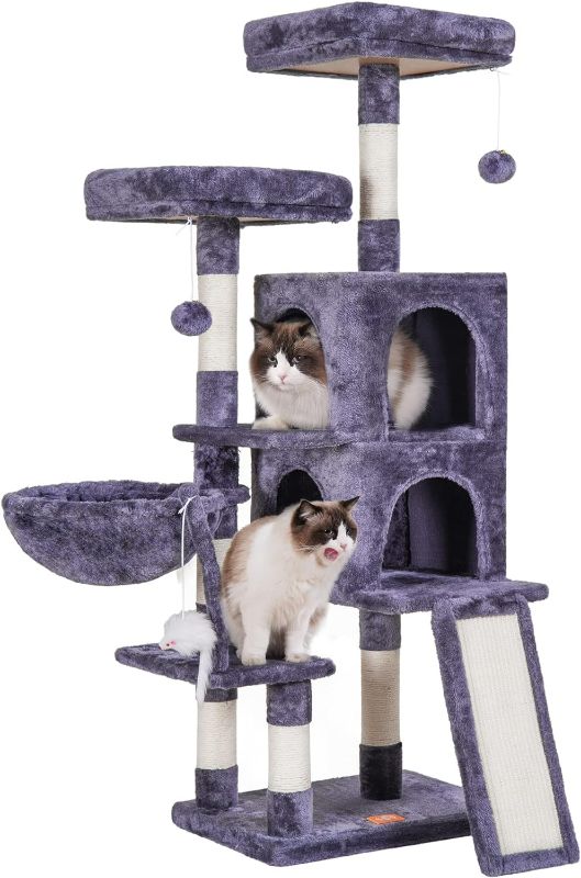 Photo 1 of Heybly Cat Tree Cat Tower for Indoor Cats, Multi-Level Cat Furniture Condo with Scratching Board, Smoky Gray HCT012G
